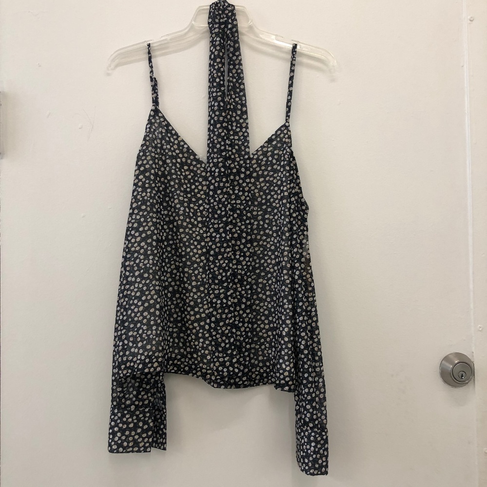 Black Floral Cold Shoulder Terrie Top With Tie - Picture 2 of 2